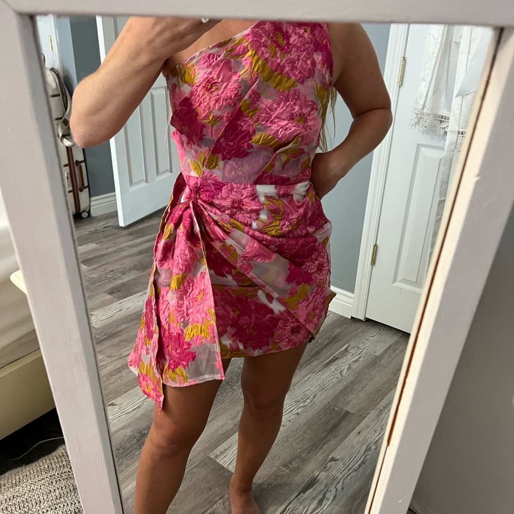 Hailey Mini Dress- One Shoulder in Pink Floral